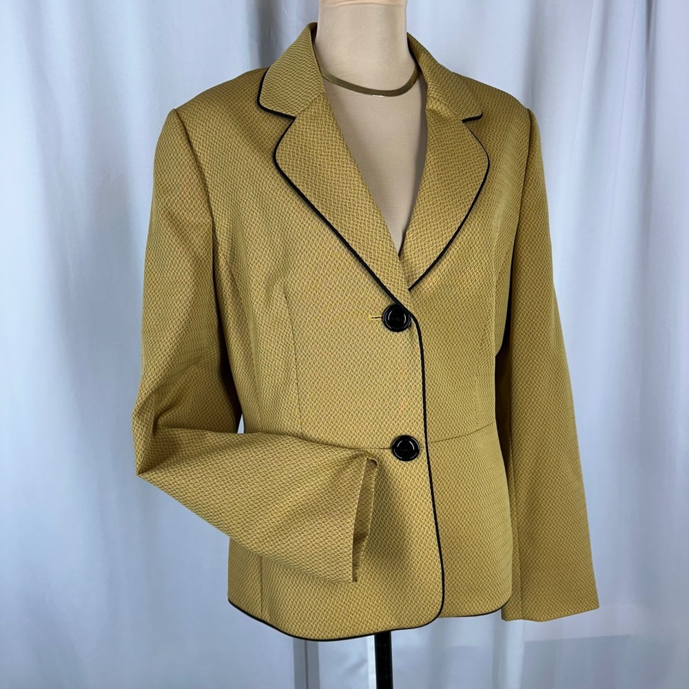 Le Suit Yellow Black Piped Blazer‎ Size 14 Career Jacket